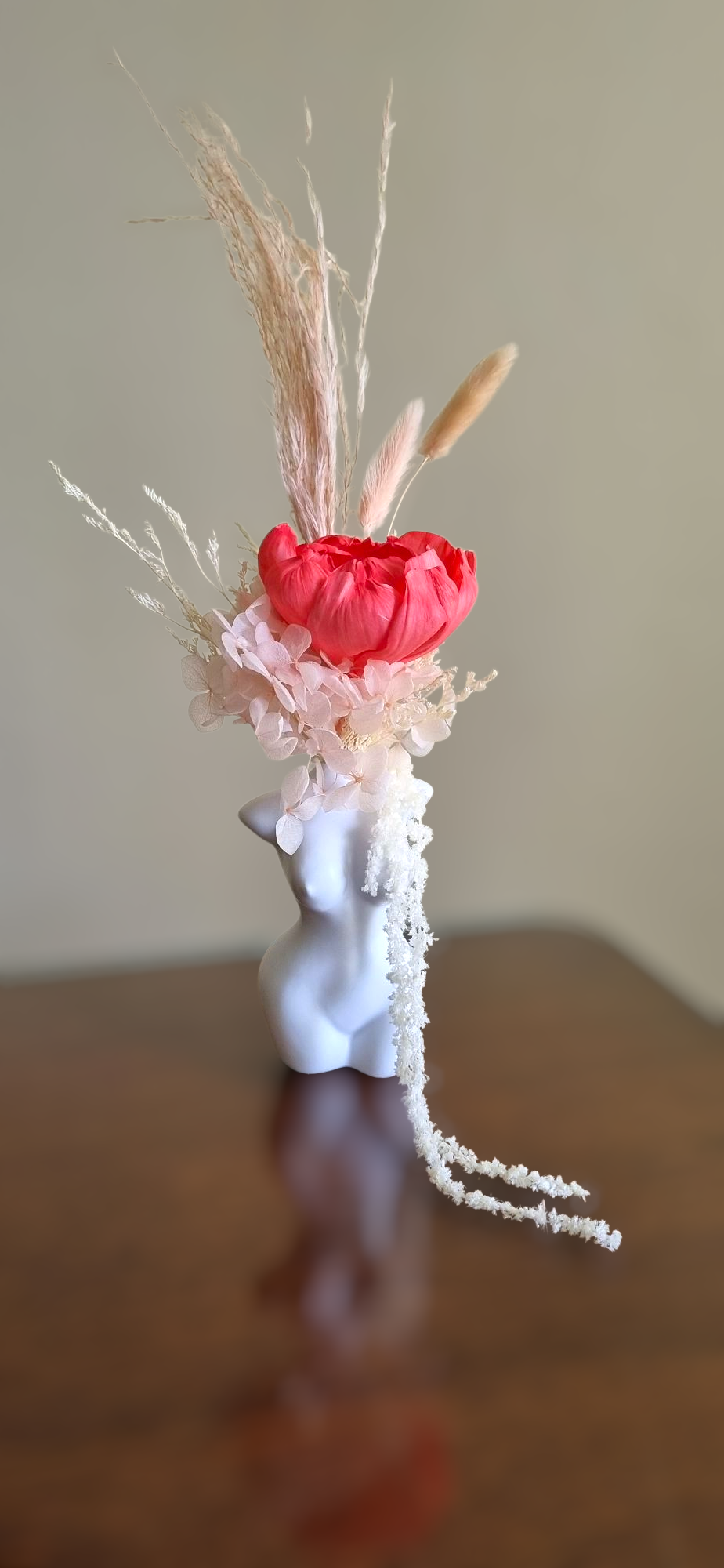 Feminine Beauty. Dried Floral Arrangement in Vase.
